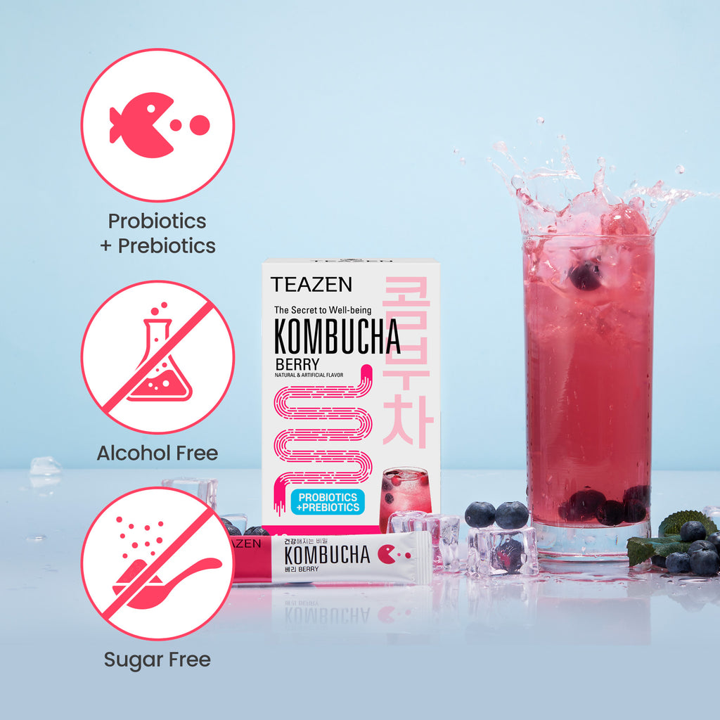 TEAZEN Berry Kombucha | Sugar-Free Probiotic Gut Health Drink Mix | 10 Sachets (50g)