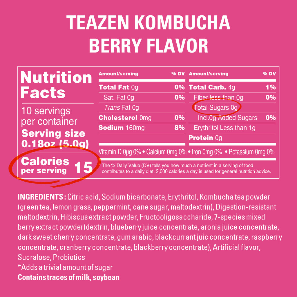 TEAZEN Berry Kombucha | Sugar-Free Probiotic Gut Health Drink Mix | 10 Sachets (50g)