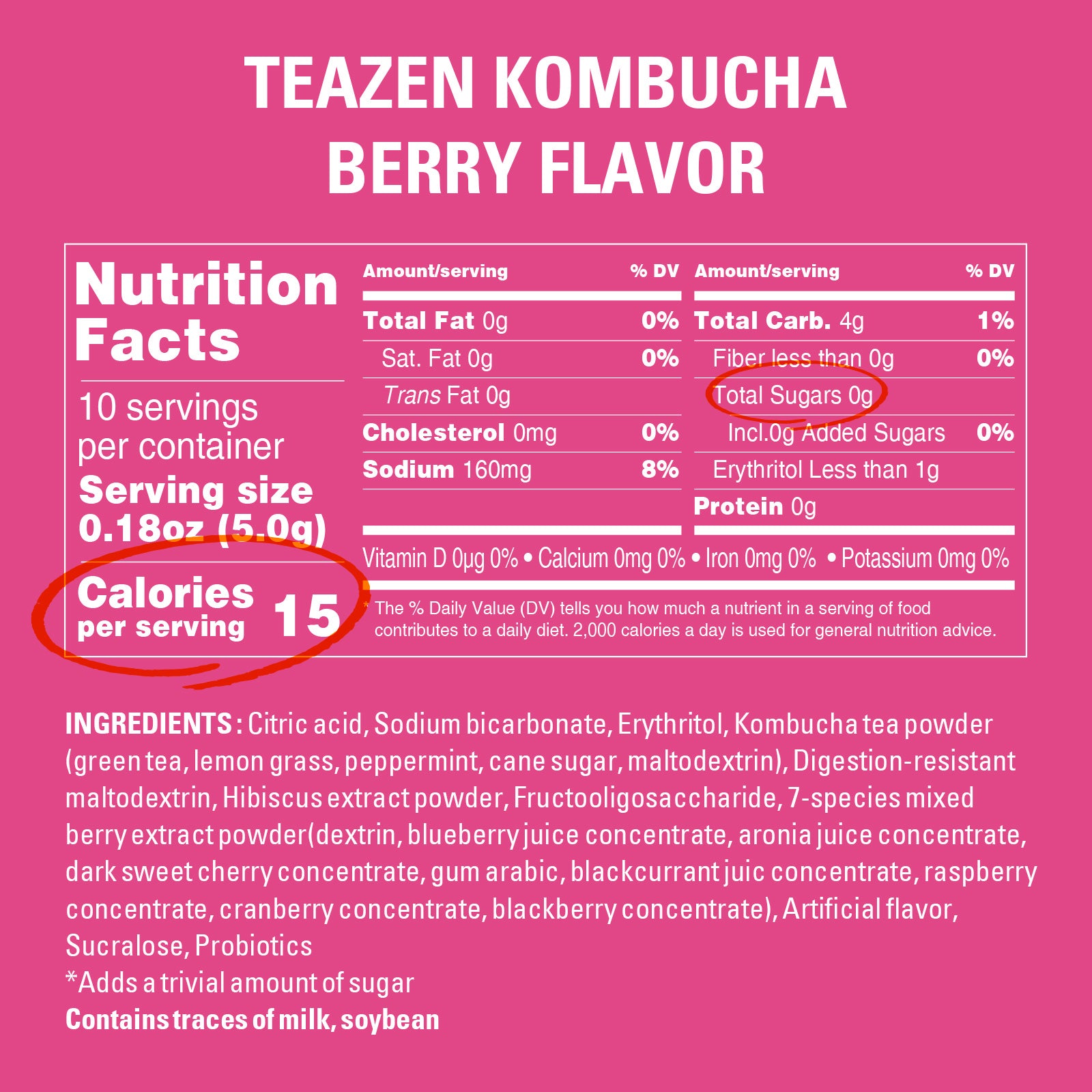 TEAZEN Berry Kombucha | Sugar-Free Probiotic Gut Health Drink Mix | 10 Sachets (50g)