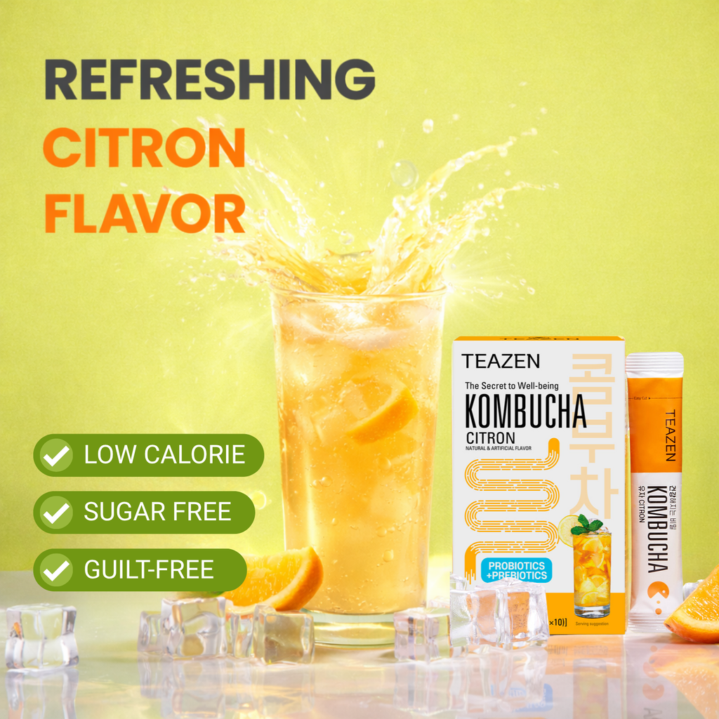 Teazen Citron Kombucha | Sugar-Free Probiotic Gut Health Drink Mix | 10 Sachets (50g)