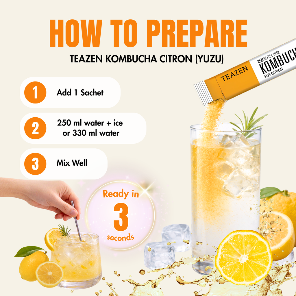 Teazen Citron Kombucha | Sugar-Free Probiotic Gut Health Drink Mix | 10 Sachets (50g)