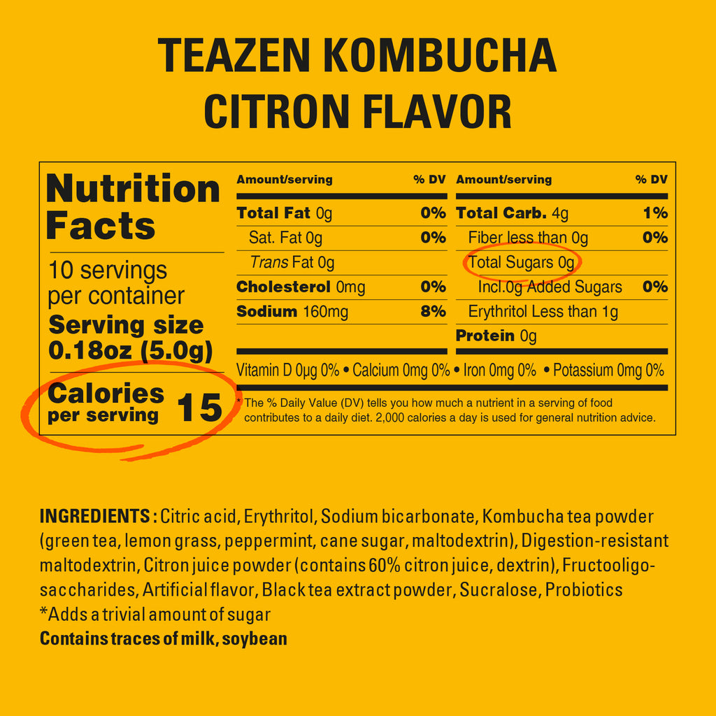 Teazen Citron Kombucha | Sugar-Free Probiotic Gut Health Drink Mix | 10 Sachets (50g)