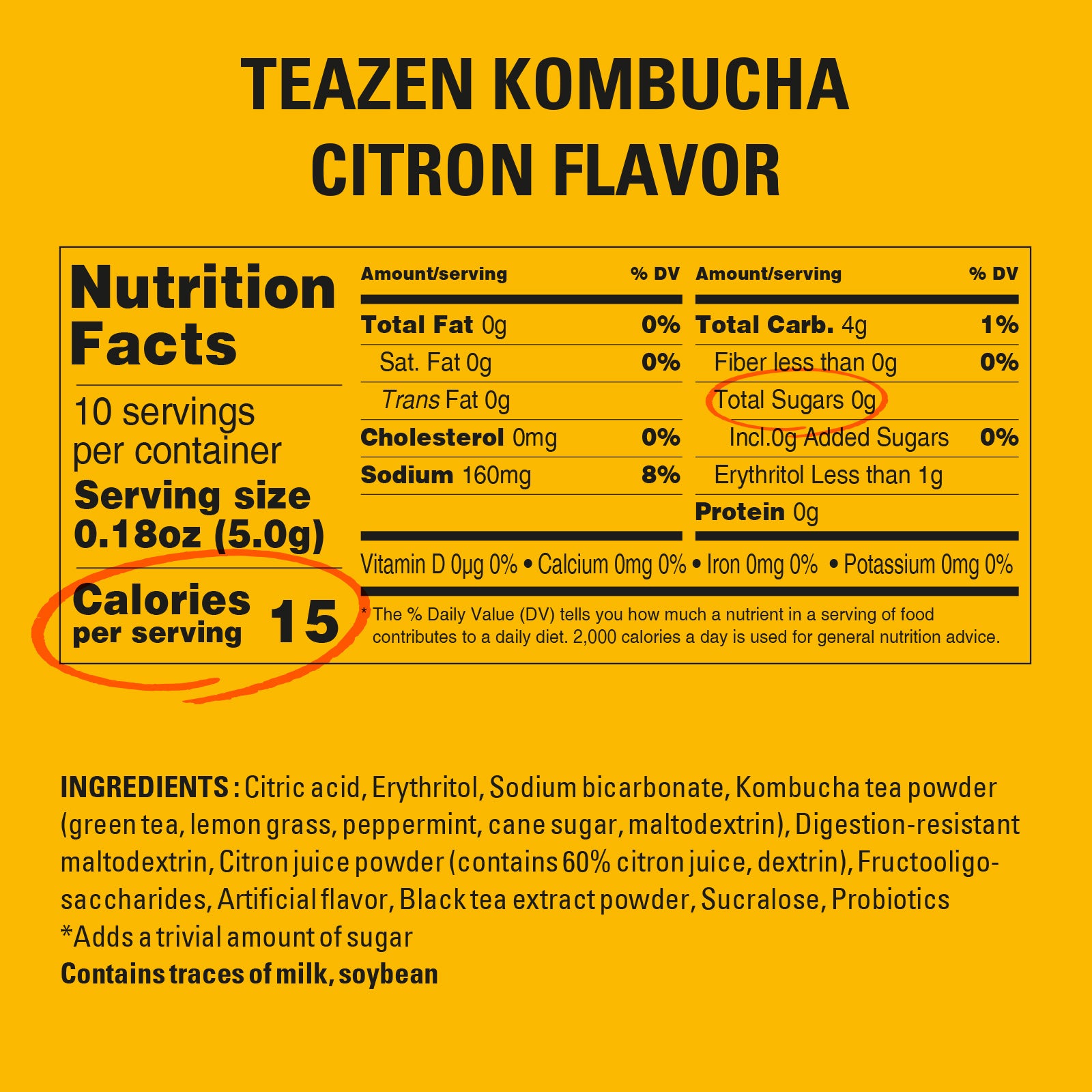 Teazen Citron Kombucha | Sugar-Free Probiotic Gut Health Drink Mix | 10 Sachets (50g)