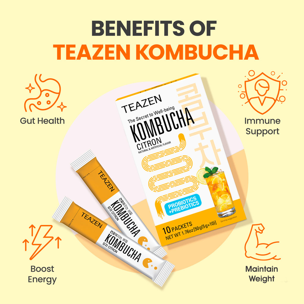 Teazen Citron Kombucha | Sugar-Free Probiotic Gut Health Drink Mix | 10 Sachets (50g)