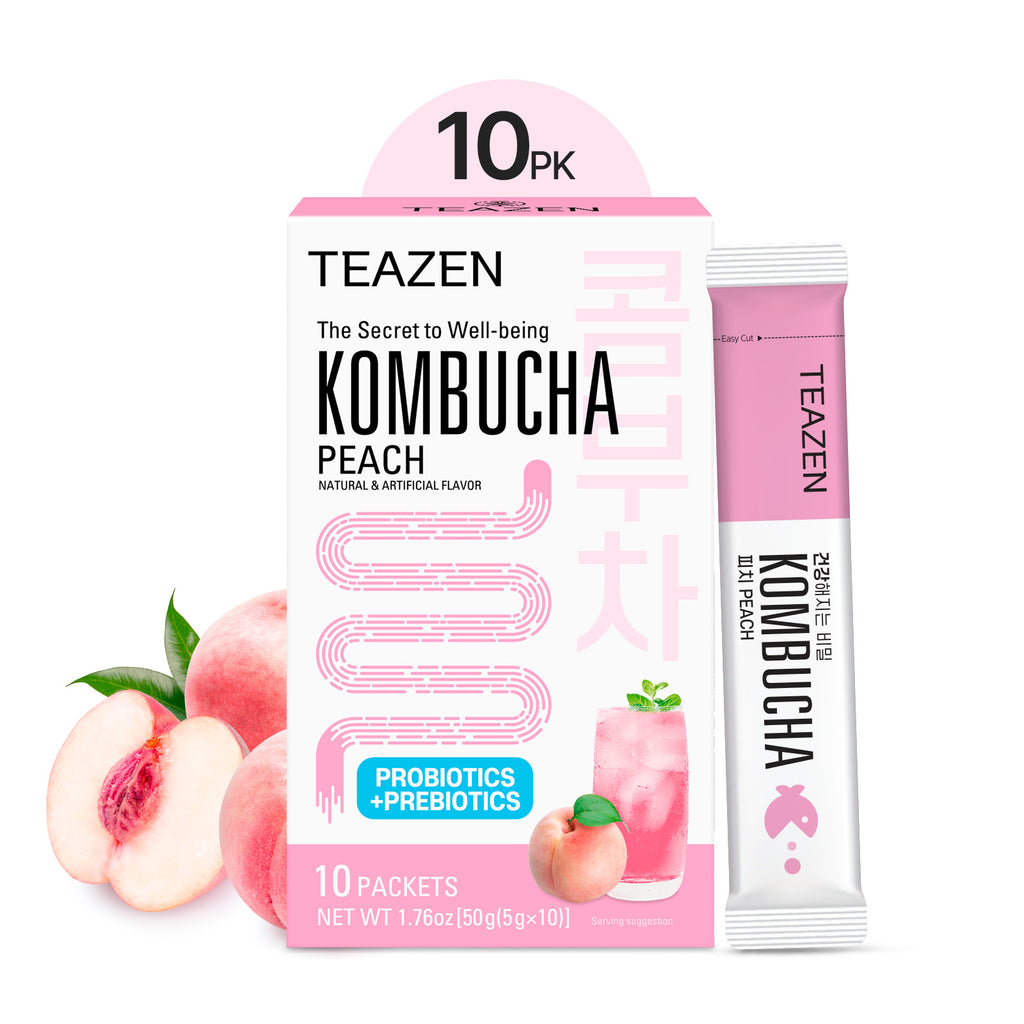 Teazen Peach Kombucha | Sugar-Free Probiotic Gut Health Drink Mix | 10 Sachets (50g)