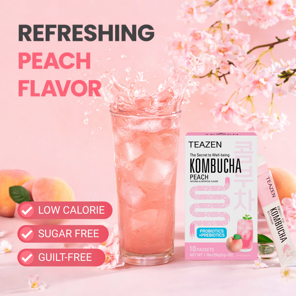 Teazen Peach Kombucha | Sugar-Free Probiotic Gut Health Drink Mix | 10 Sachets (50g)
