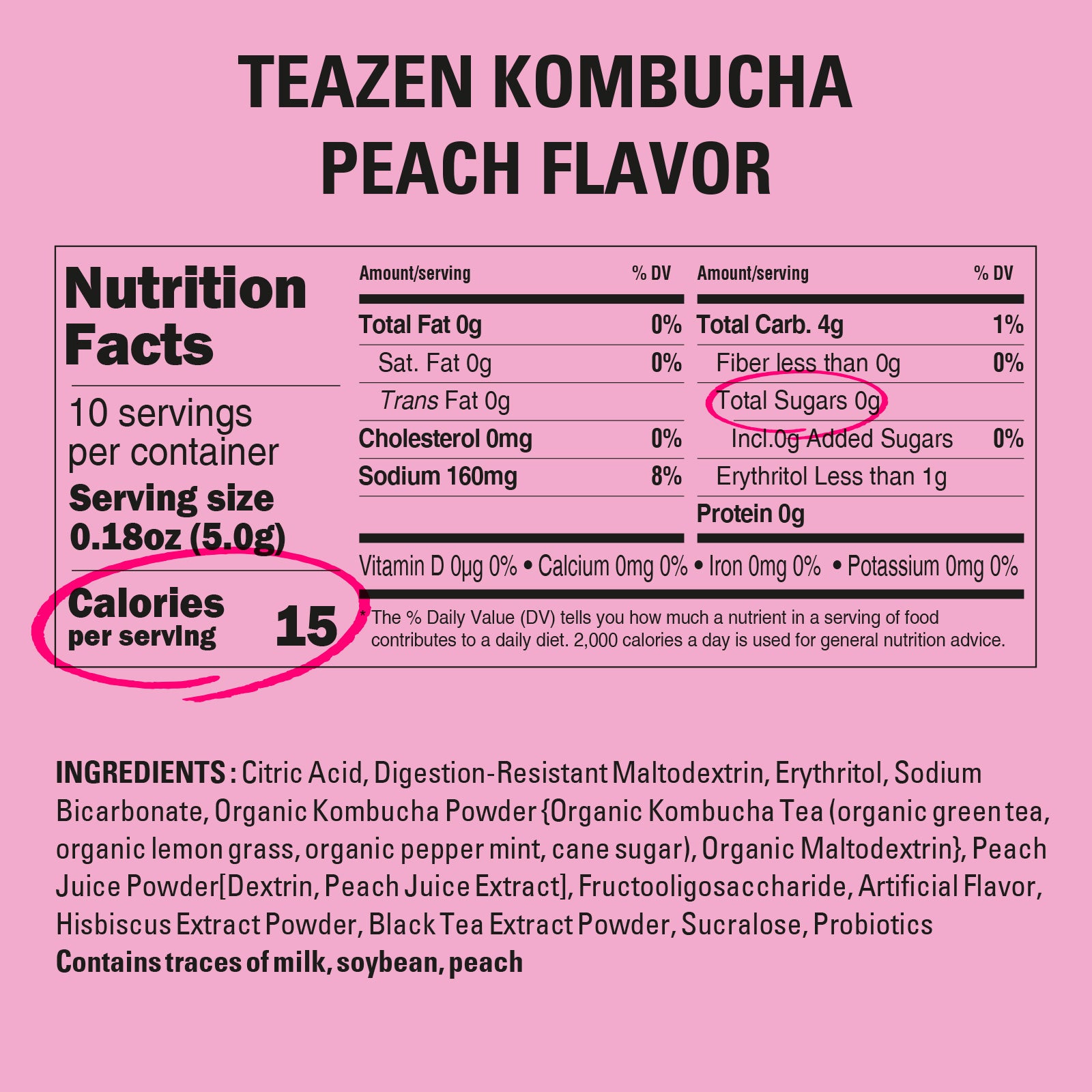 Teazen Peach Kombucha | Sugar-Free Probiotic Gut Health Drink Mix | 10 Sachets (50g)