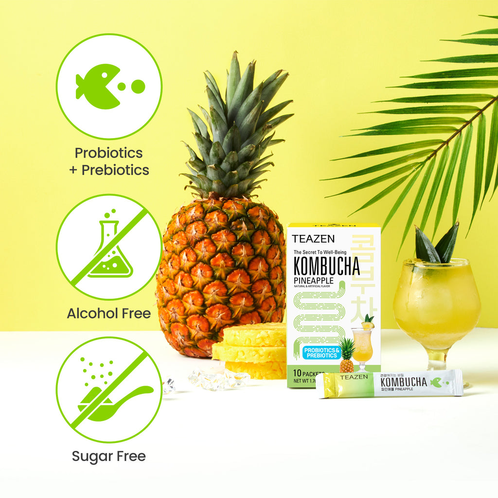 Teazen Pineapple Kombucha | Sugar-Free Probiotic Gut Health Drink Mix | 10 Sachets (50g)
