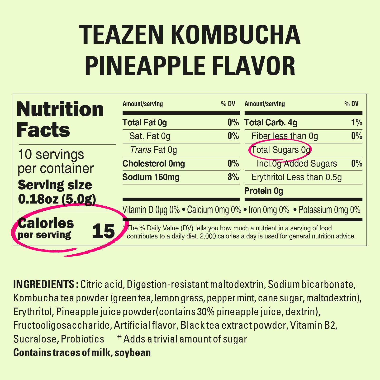 Teazen Pineapple Kombucha | Sugar-Free Probiotic Gut Health Drink Mix | 10 Sachets (50g)
