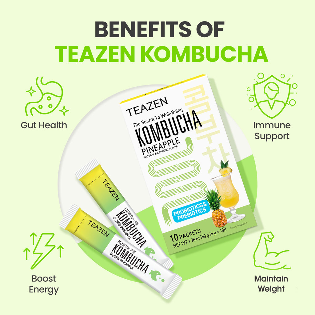 Teazen Pineapple Kombucha | Sugar-Free Probiotic Gut Health Drink Mix | 10 Sachets (50g)