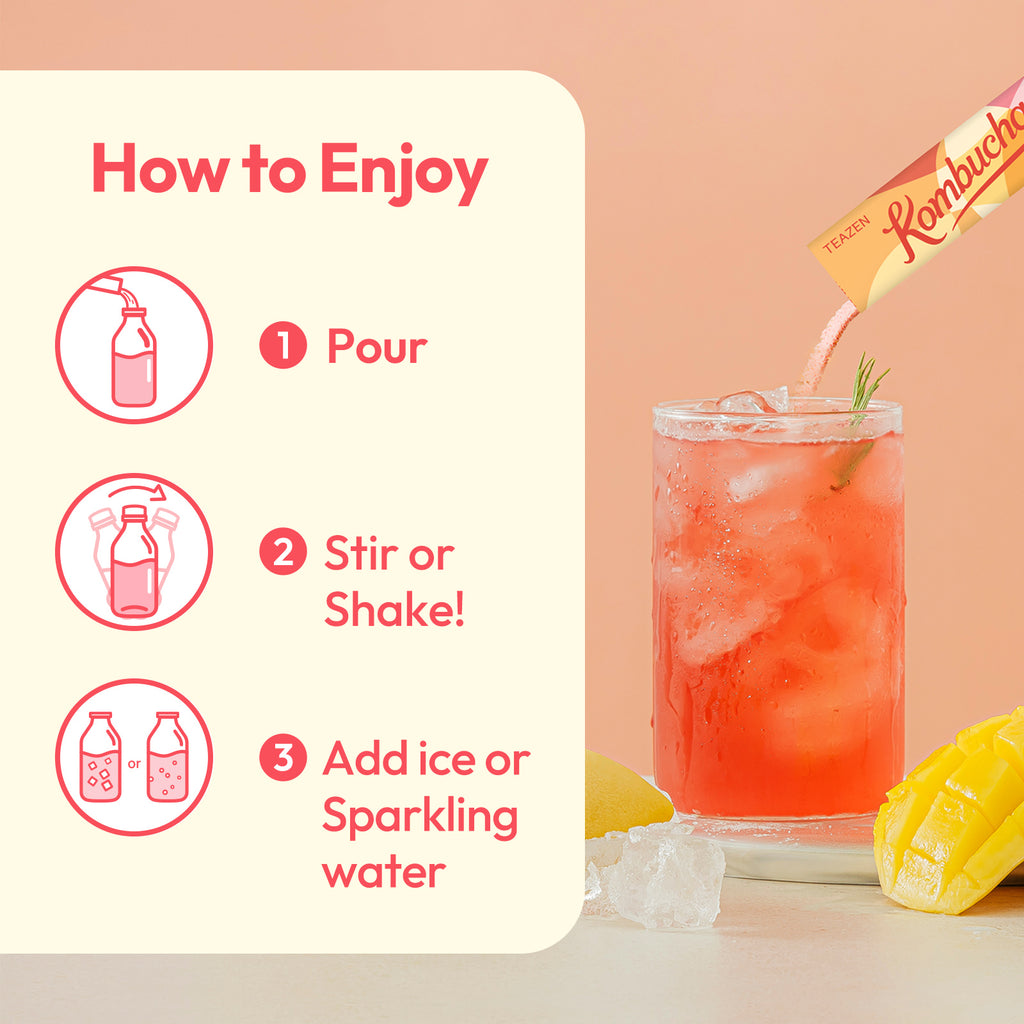 TWICE x TEAZEN Mango Guava Kombucha | Sugar-Free Probiotic Gut Health Drink Mix | 10 Sachets (50g)