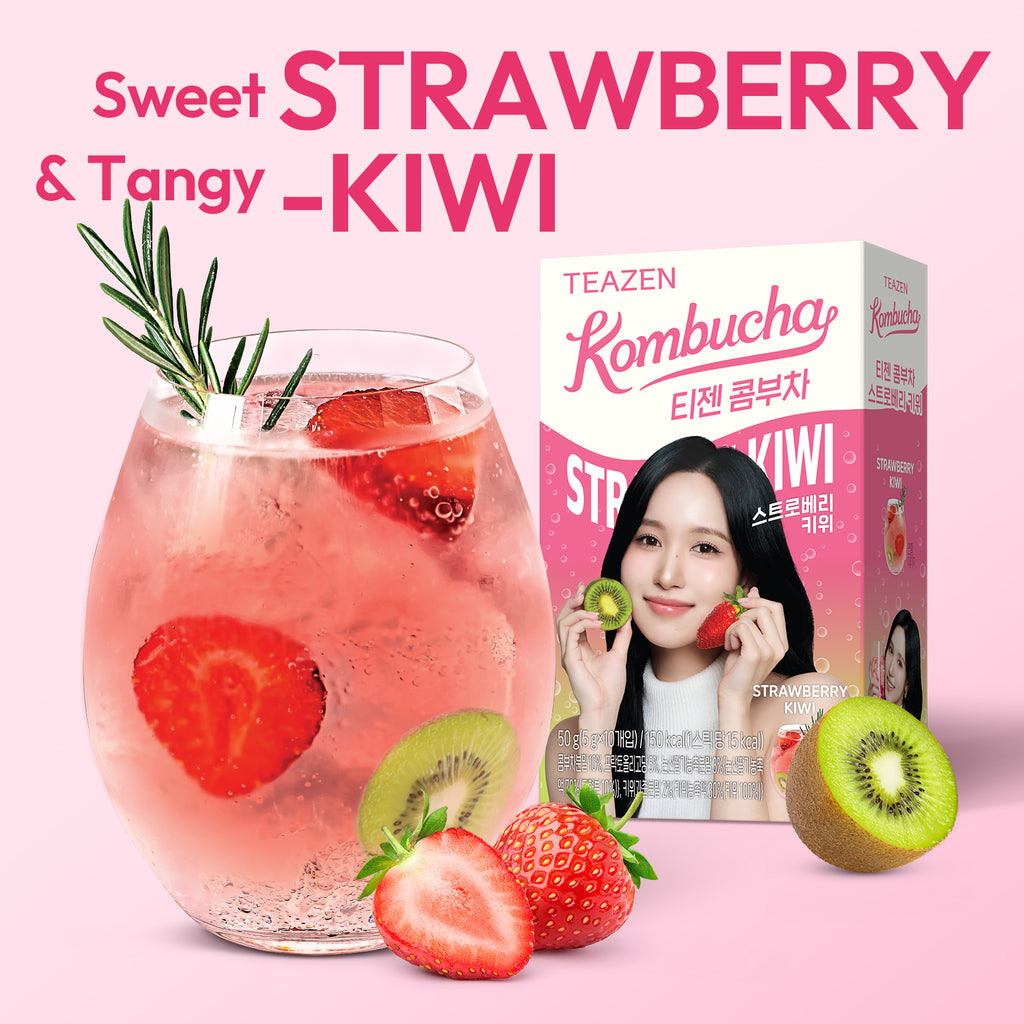 TWICE x TEAZEN Kiwi Strawberry Kombucha | Sugar-Free Probiotic Gut Health Drink Mix | 10 Sachets (50g)
