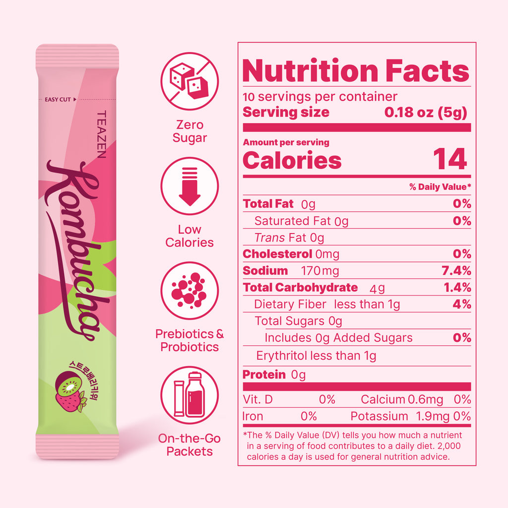 TWICE x TEAZEN Kiwi Strawberry Kombucha | Sugar-Free Probiotic Gut Health Drink Mix | 10 Sachets (50g)